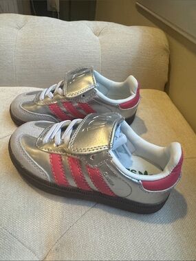 Adidas Samba Toddler Girls Silver & Pink Sneakers